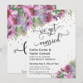 結婚しました タイポグラフィー ワイルドフラワー ゴールド コンフェッティ 招待状 (正面/裏面)