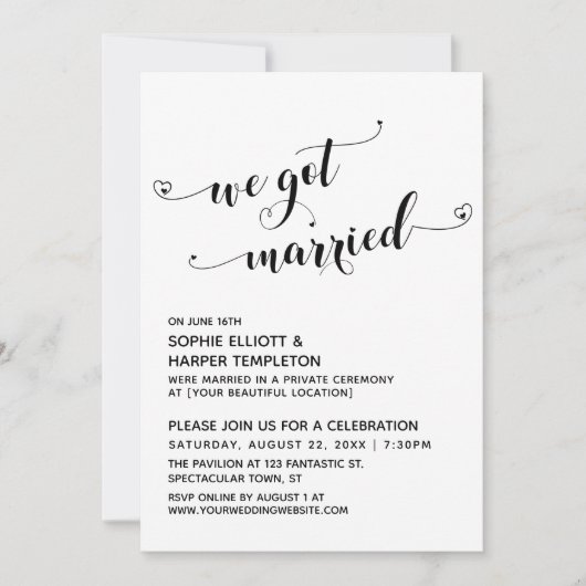 結婚しました ハート タイポグラフィー 受付のみ 招待状 (正面)