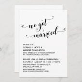 結婚しました ハート タイポグラフィー 受付のみ 招待状 (正面/裏面)