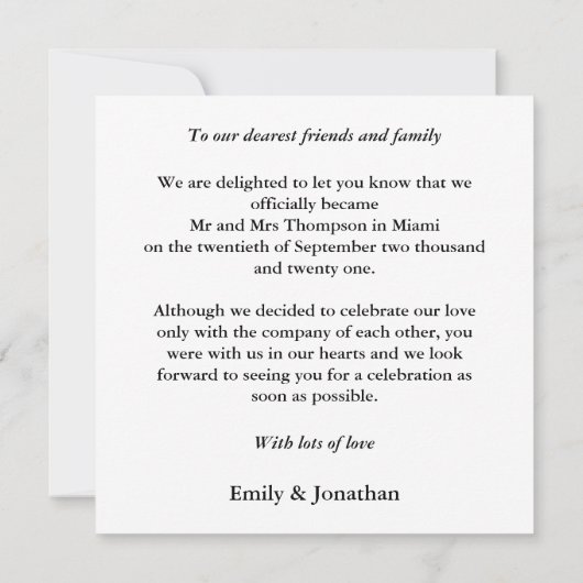 結婚しました フォトエロープメント発表 ノートカード (裏面)