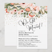 結婚しました！ ブッシュ フラワーズ & ゴールド コンフェッティ 招待状 (正面/裏面)