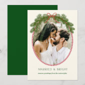 結婚しました＆ブライト 新婚の松の花輪の写真カード シーズンカード (正面/裏面)