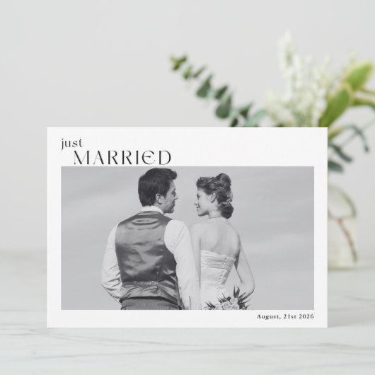 結婚しました モダンな黒と白の写真 案内状 (スタンド正面)