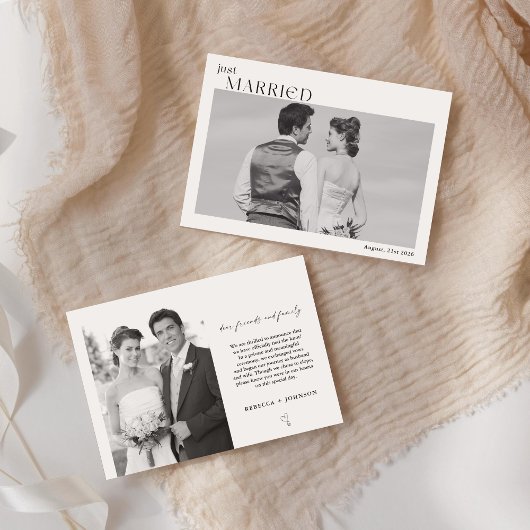 結婚しました モダンな黒と白の写真 案内状
