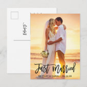 結婚しました モダンブラシスクリプト フォト ポストカード (正面/裏面)
