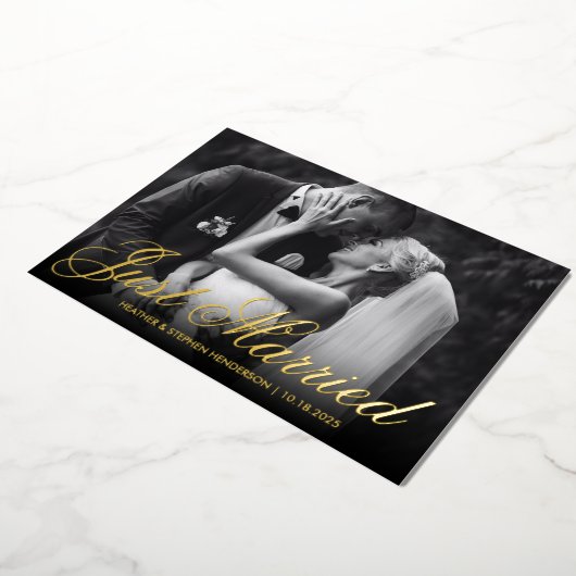 結婚しました | 上品な写真の結婚報告カード 箔招待状 (回転した状態)