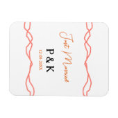 結婚しました 二人の名前 日付 赤いヴィンテージの枠 マグネット (横)