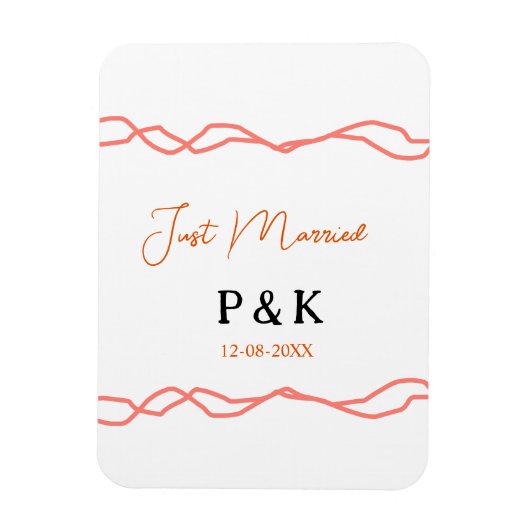 結婚しました 二人の名前 日付 赤いヴィンテージの枠 マグネット (縦)