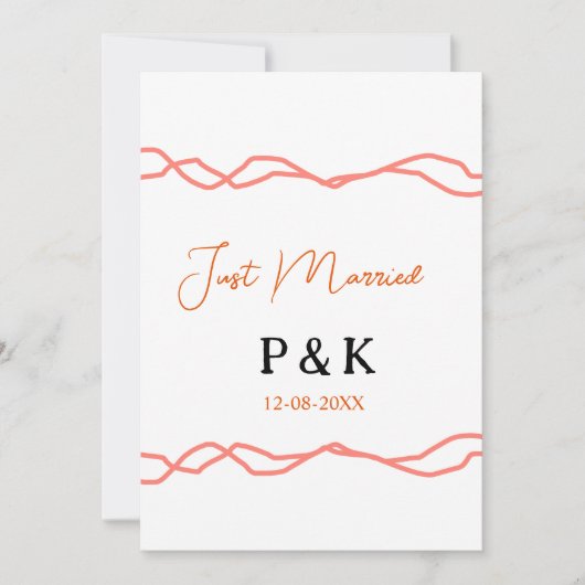 結婚しました 二人の名前 日付 赤いヴィンテージの枠 招待状 (正面)