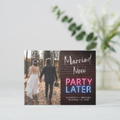 結婚しました 今パーティー 後で ネオンライト フォト ウェディング 案内ポストカード (スタンド正面)