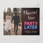 結婚しました 今パーティー 後日 ネオンライト フォト ウェディング 案内ポストカード (正面)