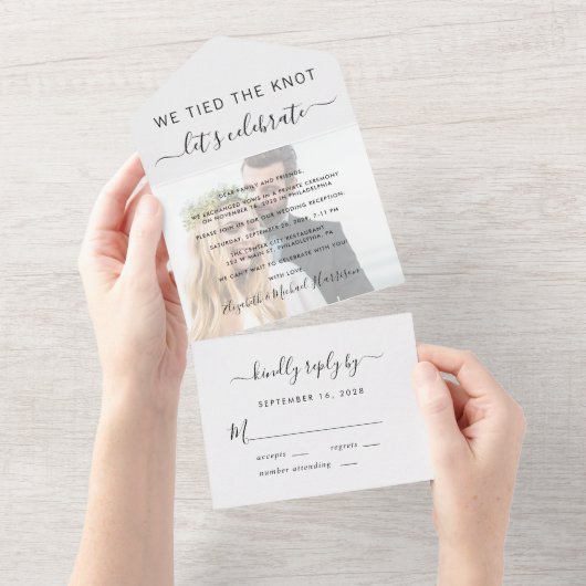 「結婚しました」写真 ウェディング レセプション オールインワン招待状 (貼ってはがせる)