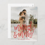 結婚しました!幸せな新婚クリスマスの赤い写真 シーズンポストカード (正面/裏面)