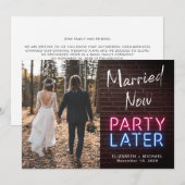 結婚しました 後でパーティー ネオンライト フォト ウェディング 案内状 (正面/裏面)