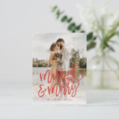 「結婚しました＆楽しいクリスマス」 新婚夫婦の写真 紅 シーズンポストカード (スタンド正面)