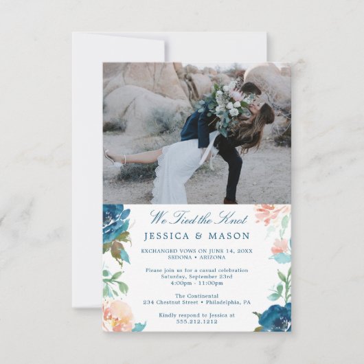 結婚しました 結婚報告 ハワイ挙式 おしゃれな結婚報告と招待状 招待状 (正面)