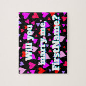 "結婚します私と" + 名前をカスタムする + ハートの形 ジグソーパズル (縦)