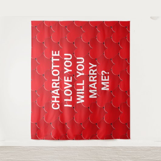結婚しよう 赤いハート オーダーメイド テキスト プロポーズ タペストリー (正面)
