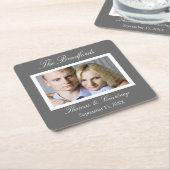 結婚するか、または特別なイベントの写真のコースター-灰色 スクエアペーパーコースター (アングル)