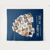 結婚するハート写真コラージュの背景 タペストリー (正面(横))