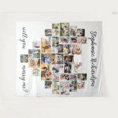 結婚するハート写真コラージュの背景 タペストリー (正面(横))