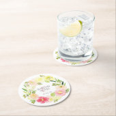 結婚するピンクおよび黄色い水彩画の花のリース| ラウンドペーパーコースター (インサイチュ)