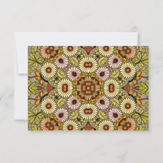 結婚するヴィンテージによって庭は花の蝶が開花します 出欠カード (裏面)