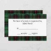 結婚するヴィンテージタータンチェックのデイヴィッドソンのモダンパターン 出欠カード (正面/裏面)