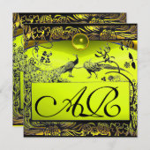 結婚する愛の鳥のイニシャル 黒と黄色のトパーズ 案内状 (正面/裏面)