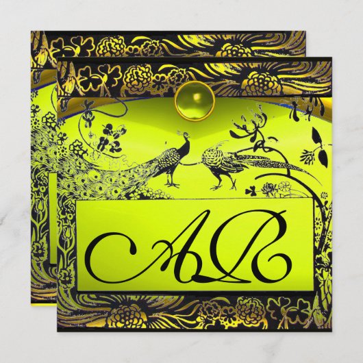 結婚する愛の鳥のイニシャル 黒と黄色のトパーズ 案内状 (正面/裏面)