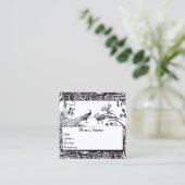 結婚する愛の鳥/ クジャク モノグラム 黒 白 スクエア名刺 (スタンド正面)