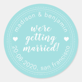 結婚する日付を保存するターコイズ青 ラウンドシール