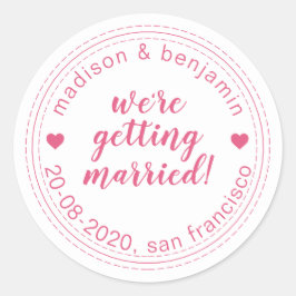 結婚する日付を保存するホットピンク ラウンドシール