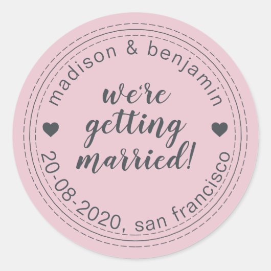 結婚する日付を保存するParfait Pink ラウンドシール (正面)