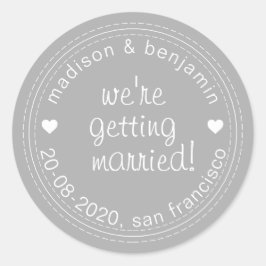 結婚する日付を保存グレー封筒用シール ラウンドシール