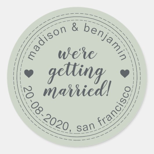 結婚する日付を保存パステルグリーン ラウンドシール (正面)