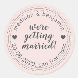 結婚する日付を保存パステルピンク ラウンドシール