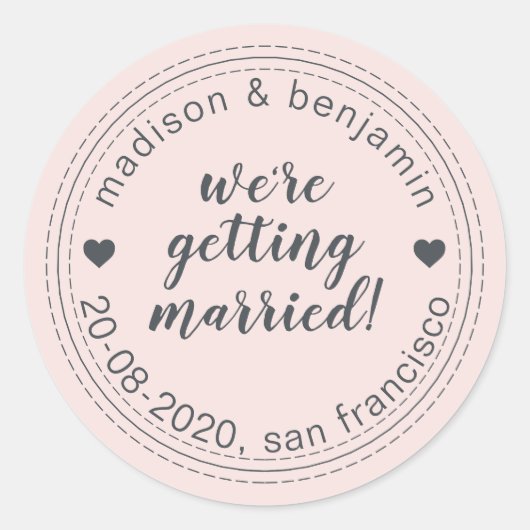 結婚する日付を保存パステルピンク ラウンドシール (正面)