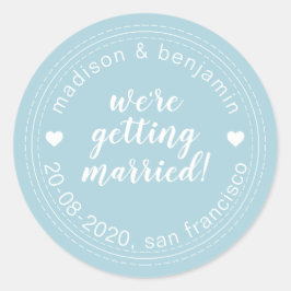 結婚する日付を青で保存 ラウンドシール