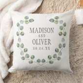 結婚する水彩画のユーカリの葉フレーム| クッション (ブランケット)