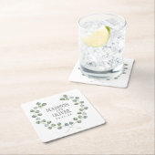 結婚する水彩画のユーカリの葉フレーム| スクエアペーパーコースター (インサイチュ)