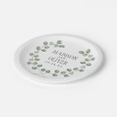 結婚する水彩画のユーカリの葉フレーム| ペーパープレート (アングル)