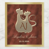 結婚する猫のカップル ゴールド コッパー ワインラベル (シングルラベル)