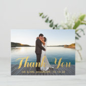 結婚する金ゴールドの優雅%PIPE%は写真カード感謝していしています サンキューカード (スタンド正面)