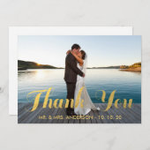 結婚する金ゴールドの優雅%PIPE%は写真カード感謝していしています サンキューカード (正面/裏面)