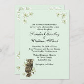 結婚する金ゴールドフクロウ花ミントグリーン 招待状 (正面/裏面)