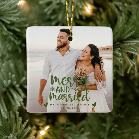 結婚とメリークリスマス結婚したのフォトセラミックス セラミックオーナメント (ツリー)