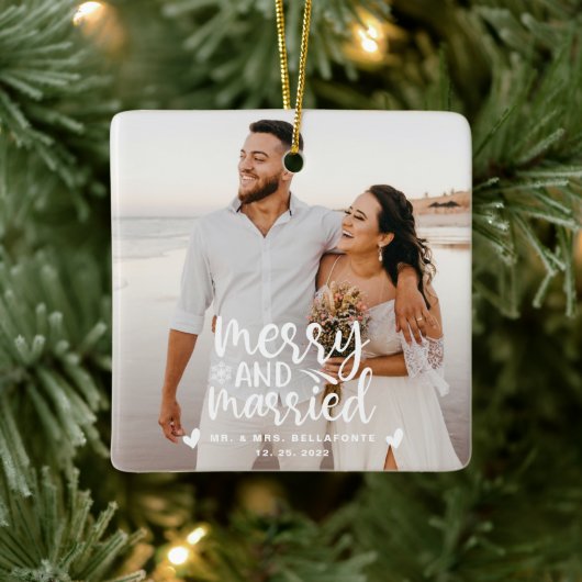 結婚とメリークリスマス結婚したのフォトセラミックス セラミックオーナメント (ツリー)