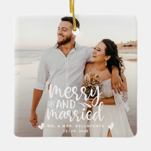 結婚とメリークリスマス結婚したのフォトセラミックス セラミックオーナメント (正面)