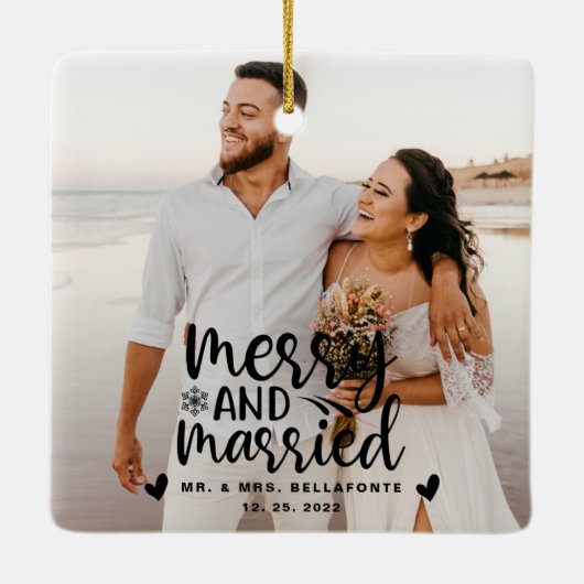 結婚とメリークリスマス結婚したのフォトセラミックス セラミックオーナメント (裏面)